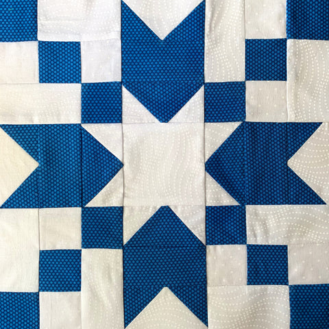 Good Cheer Quilt Block in Royal Blue and White