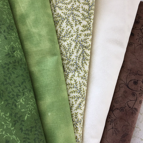 Green, Brown and Cream Fabric for an Irish Chain Quilt
