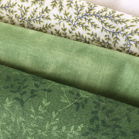 Three Shades of Green fabric for the Irish Pine Tree Quilt