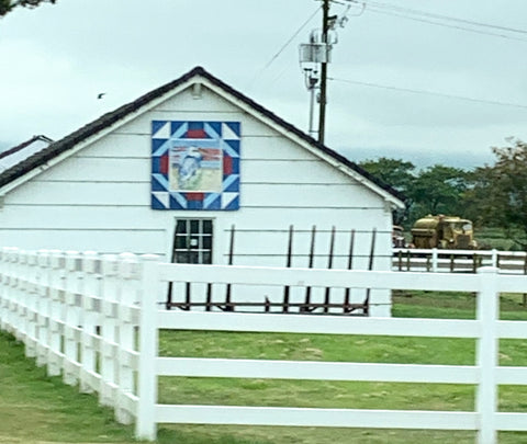 Seagull barn quilt on a white building with a white picket fence