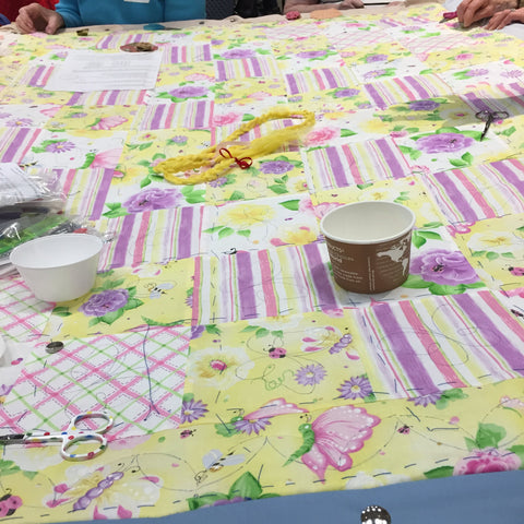 Yellow Butterfly Stripe Quilt ready to be hand quilted