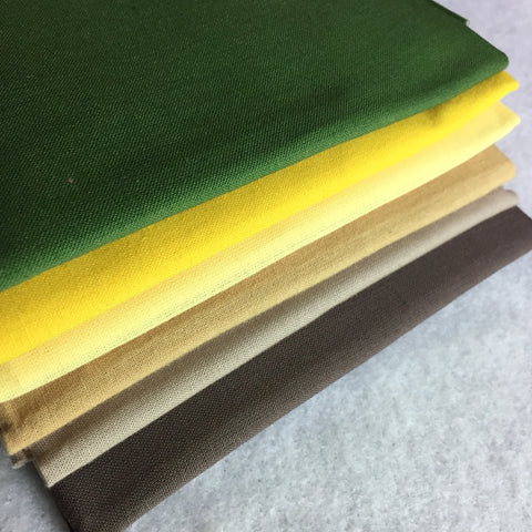 Fabric Selection in Browns, Green, and Yellows