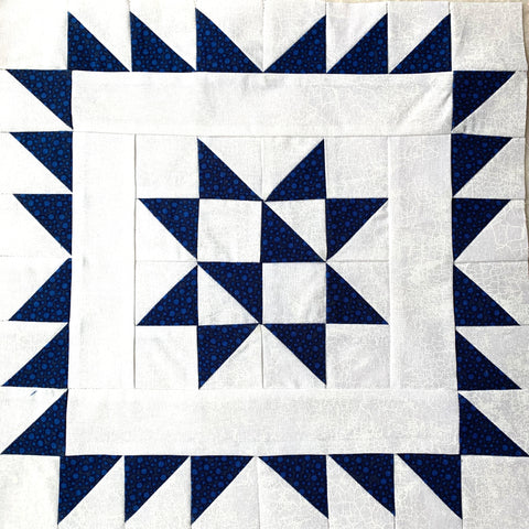 Jagged Edge Quilt Block in white and navy blue