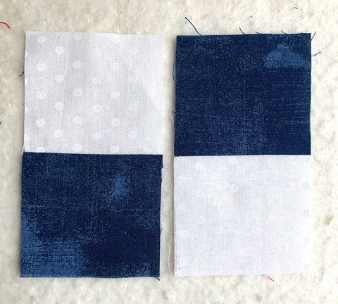 Two sets of squares sewn together