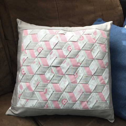 Triple Woven Pillow Cover in Pink and Grey