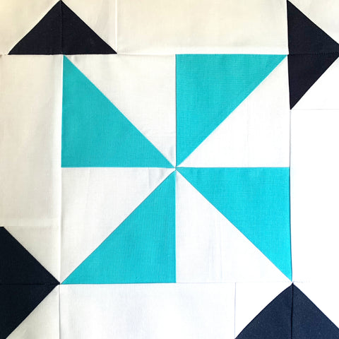 Rangers Pride Quilt Block in Navy, Teal, and white