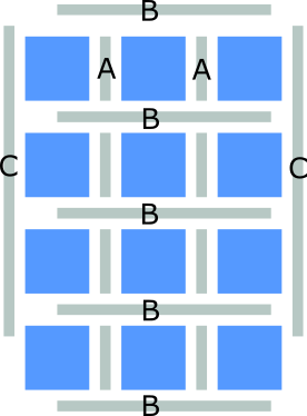 Layout of blocks with sashing for each piece