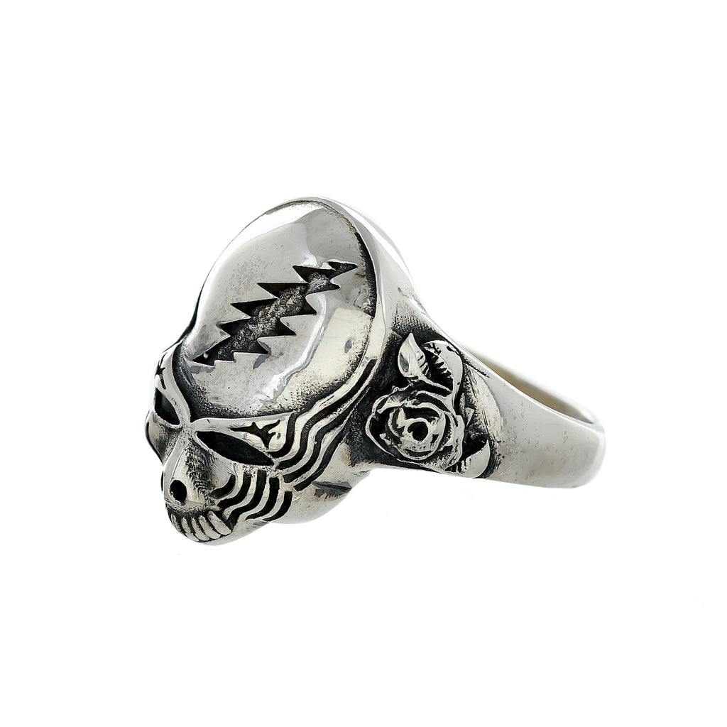 Sterling Silver Grateful Dead Steal Your Face Ring With Roses Midnight Sun