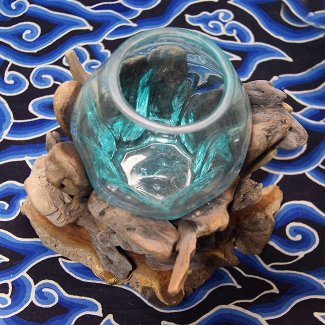 Hand blown Glass and Driftwood Terrarium or Fish Bowl ...