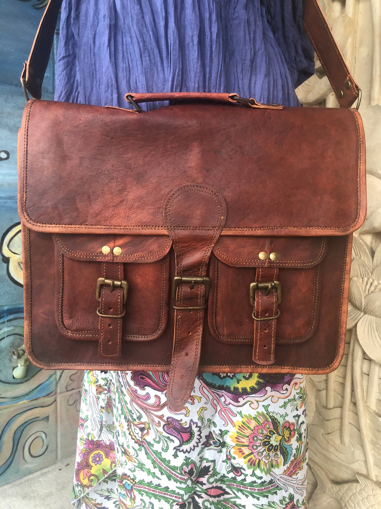 camel leather messenger bag