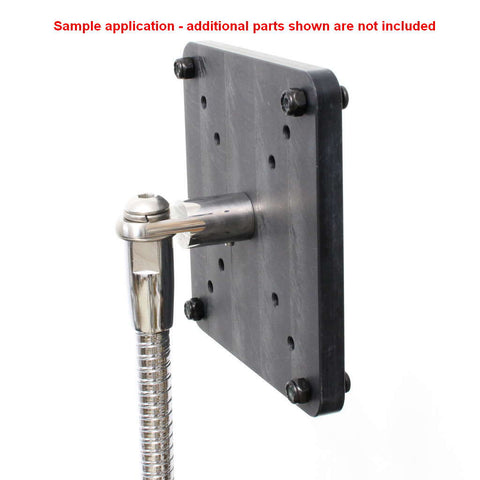 VESA mounting plate shown attached to flexible gooseneck arm with 90 Degree Angle Adapter - Female