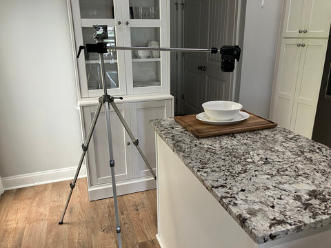 Overhead product photography setup