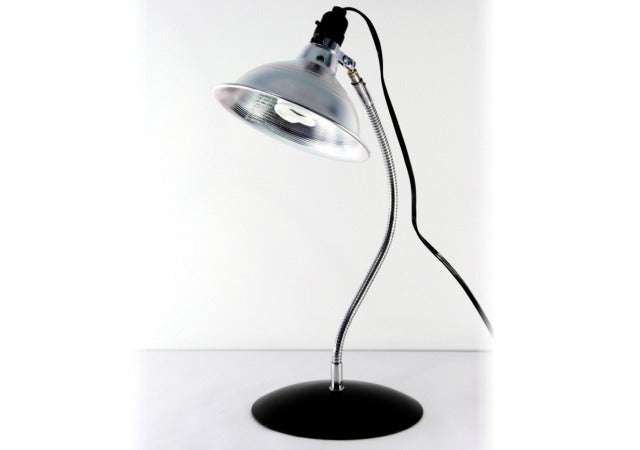 Reflector lamp with flexible gooseneck tube arm and round mounting base