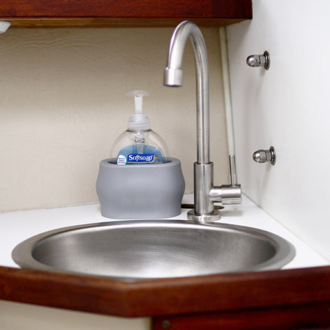 Soap Bottle Holder for Boat & RV shown installed in head of a sailboat