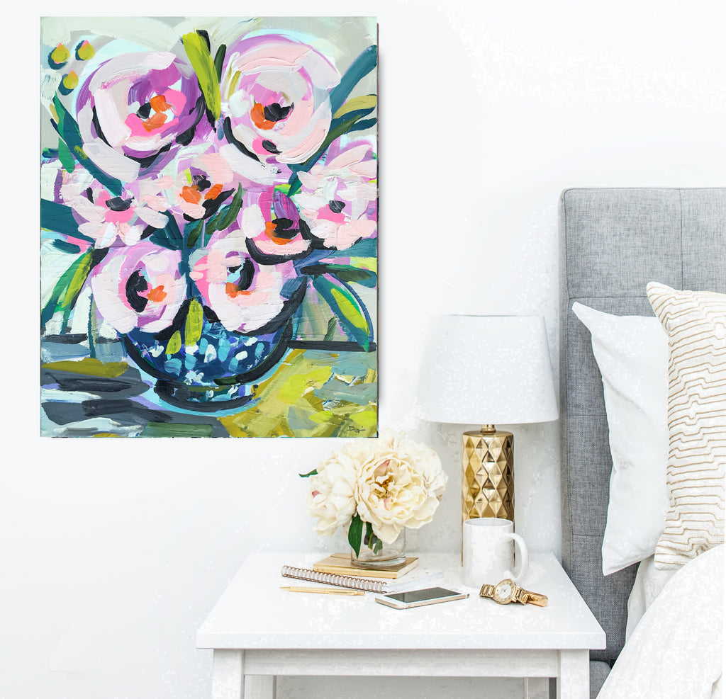 Abstract Roses and Peonies Print on Paper or Canvas, 