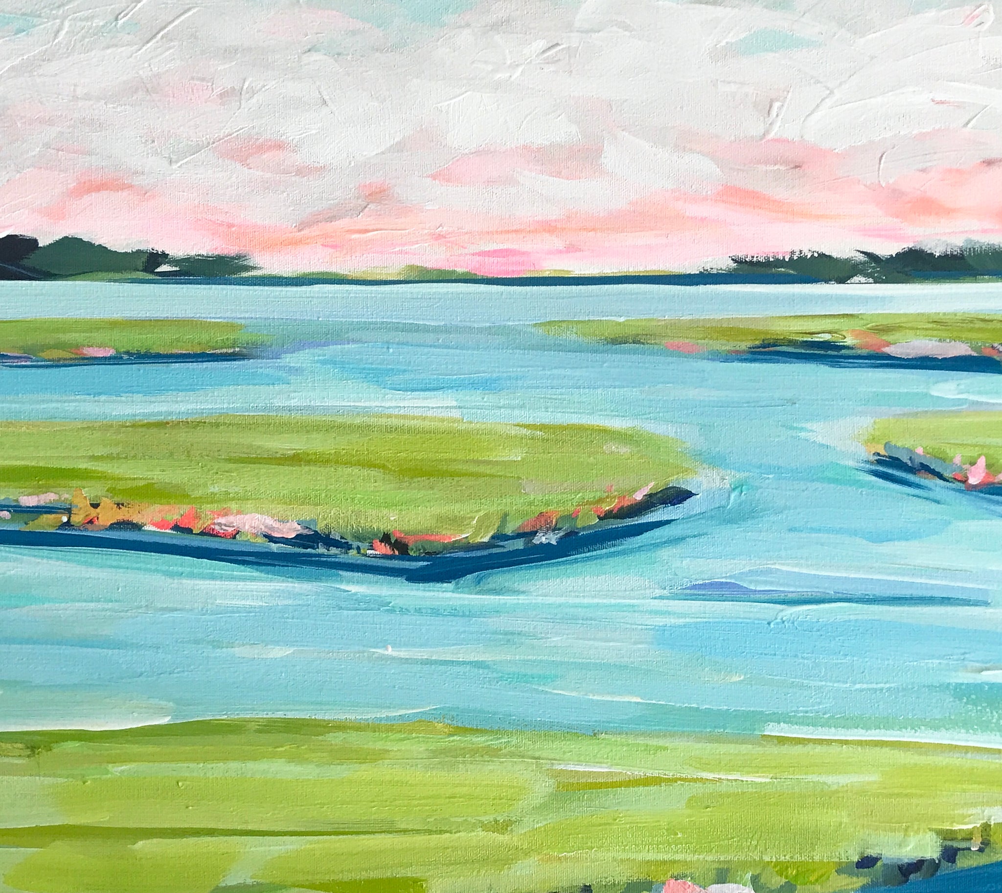 Abstract Marsh Painting on Canvas, 24x30 on Canvas, "Dusky Sky Marsh