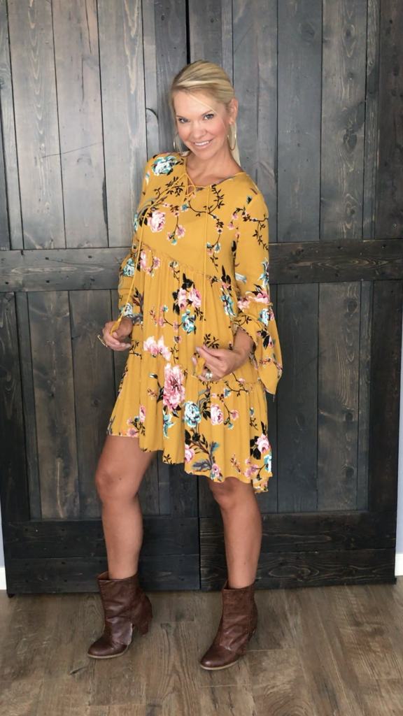 girls mustard floral dress