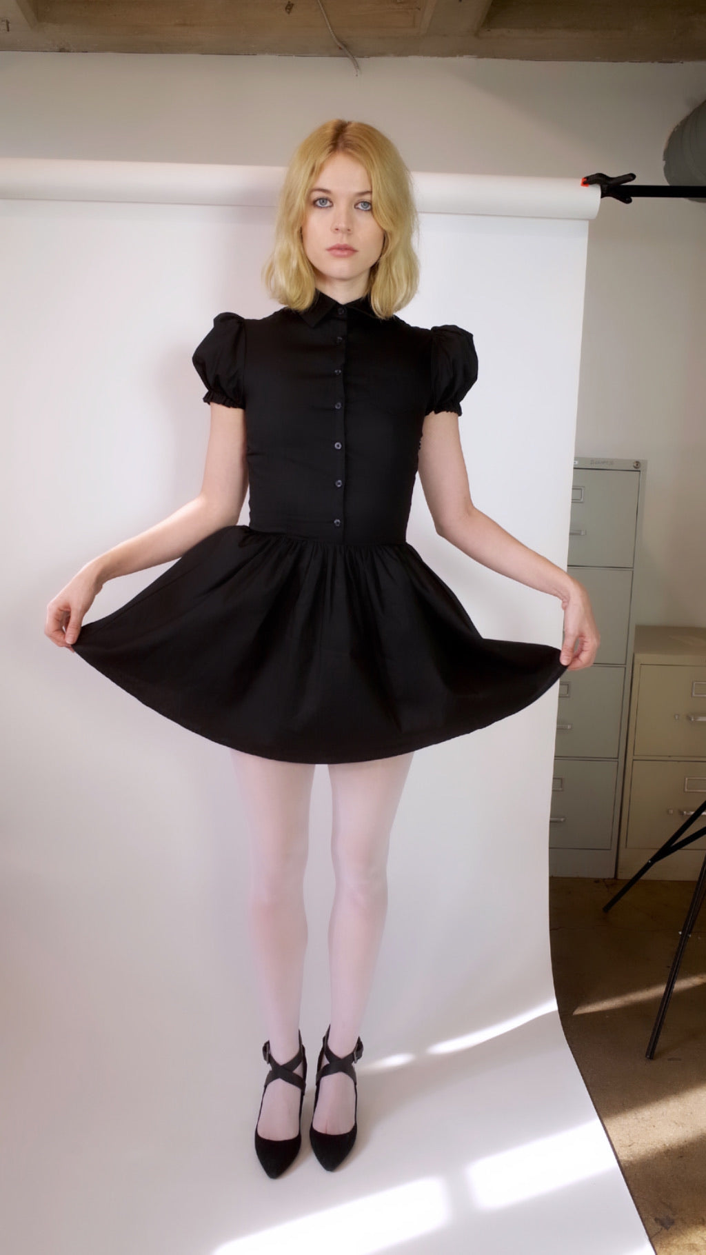 long sleeve black baby doll dress