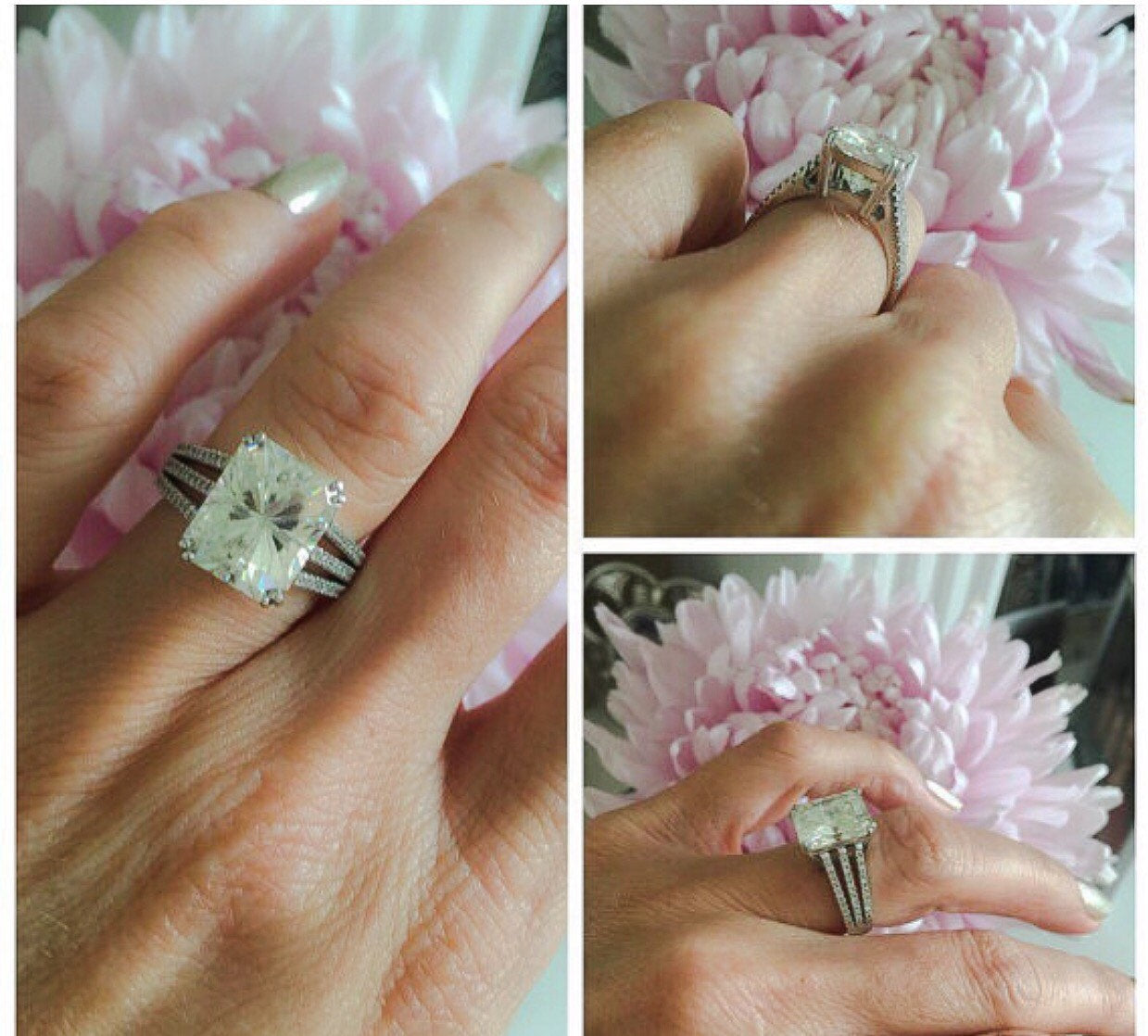 Forever One Moissanite Radiant Cut Diamond Engagement Ring 18kt White Gold