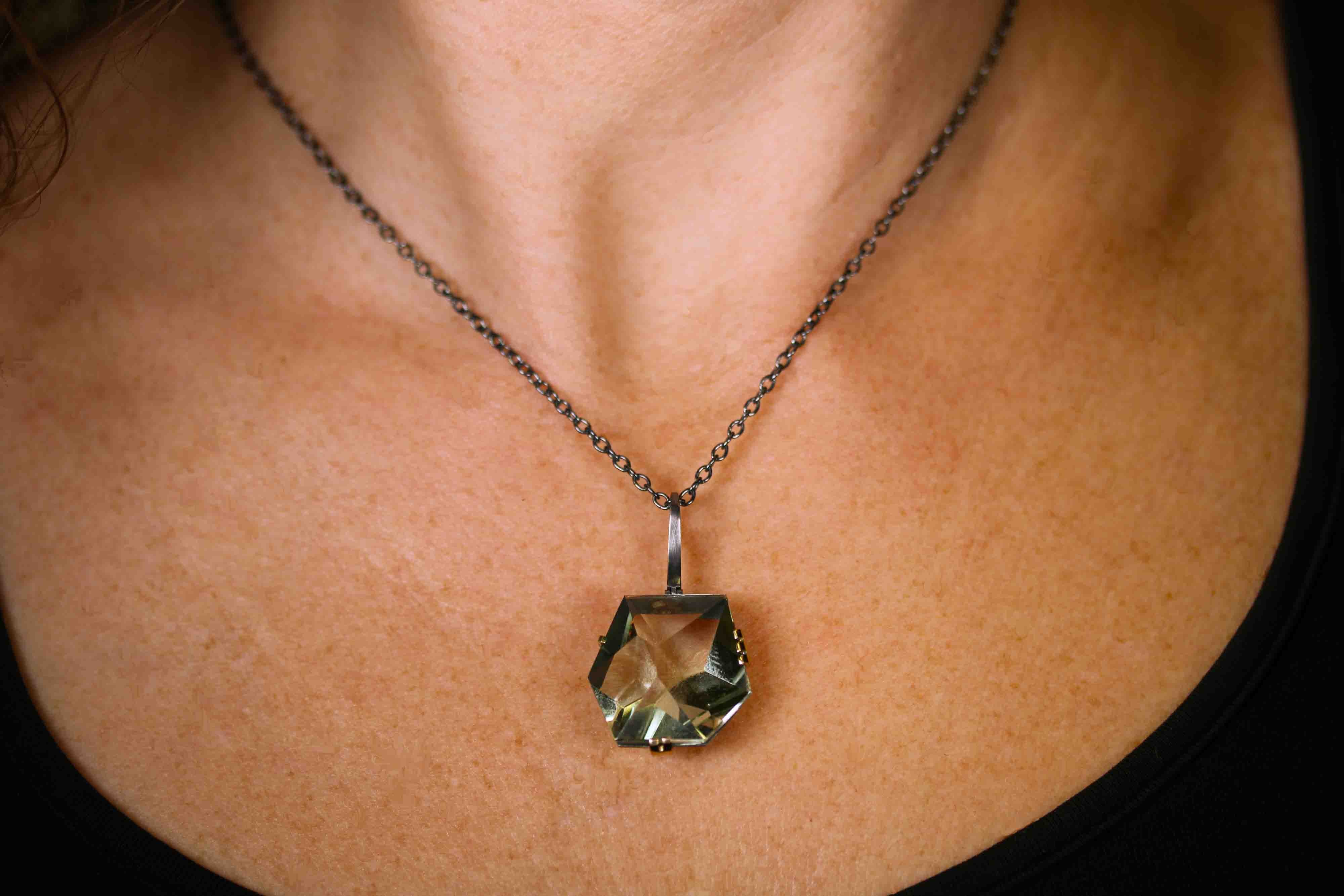 Faceted Green Amethyst Necklace