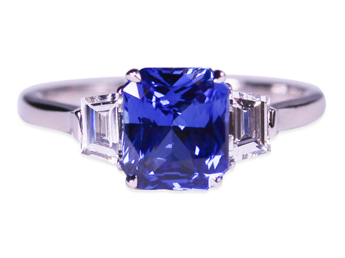 Radiant Sapphire and Diamond Engagement Ring in Platinum
