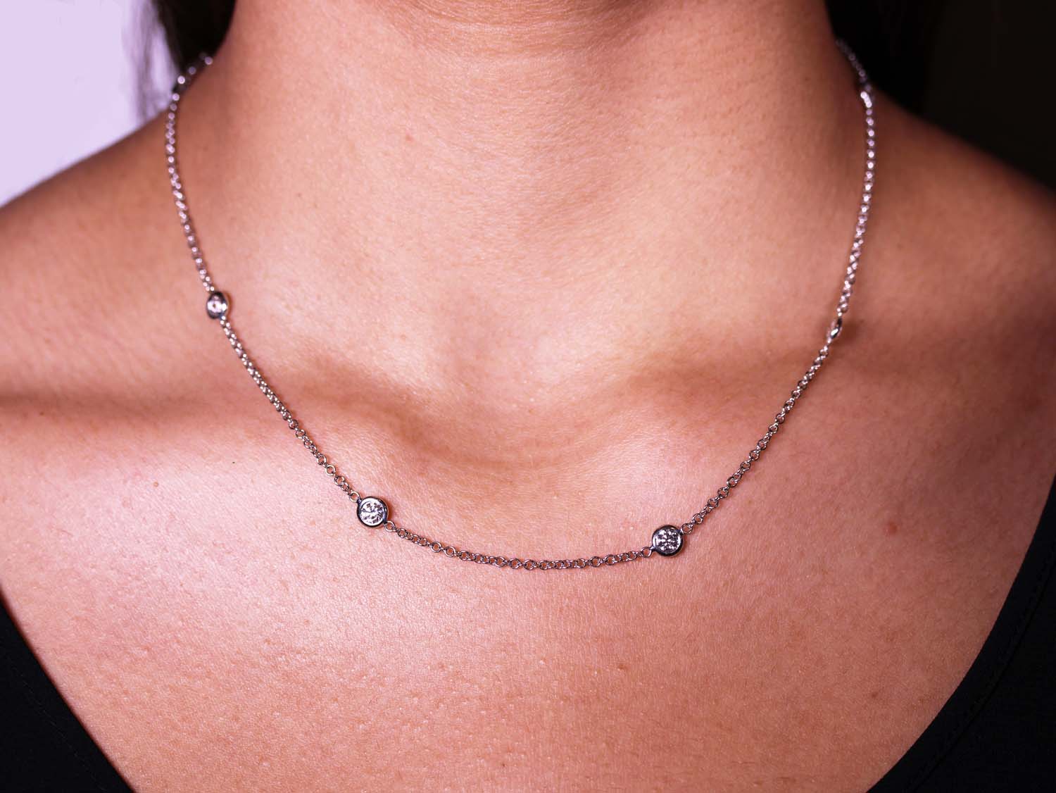 Bezel Diamond Necklace in White Gold