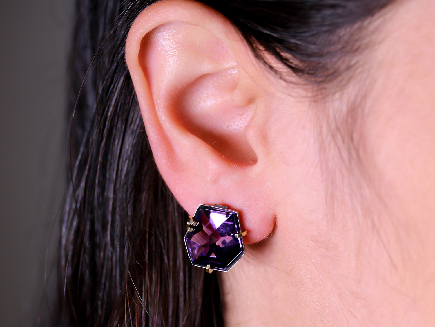 Faceted Natural Amethyst Stud Earrings (Small)