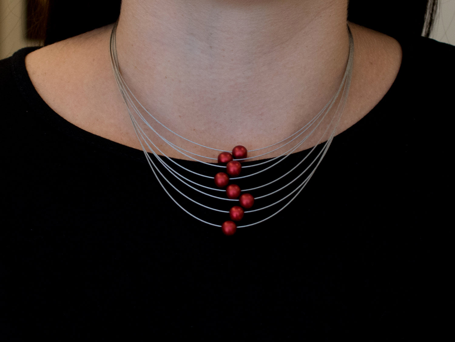Red Bead Multi-Strand Coil Necklace