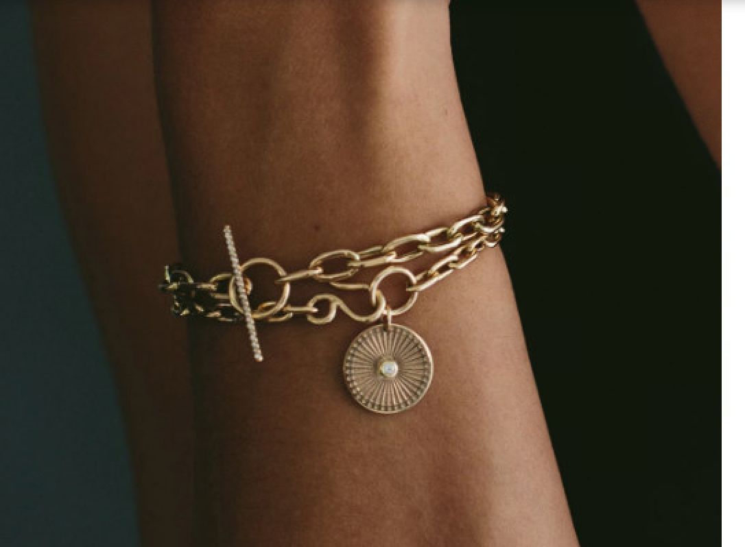 Oval Link Curb Chain Bracelet with Pav  Diamond Toggle