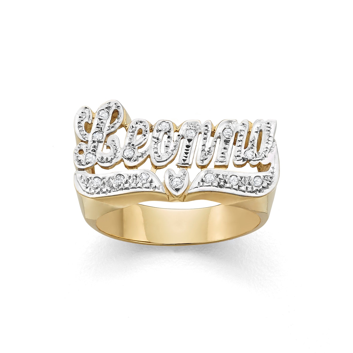 LEE110d 10k Gold  10mm All Diamond  Name  Ring  Lee Jewelry 