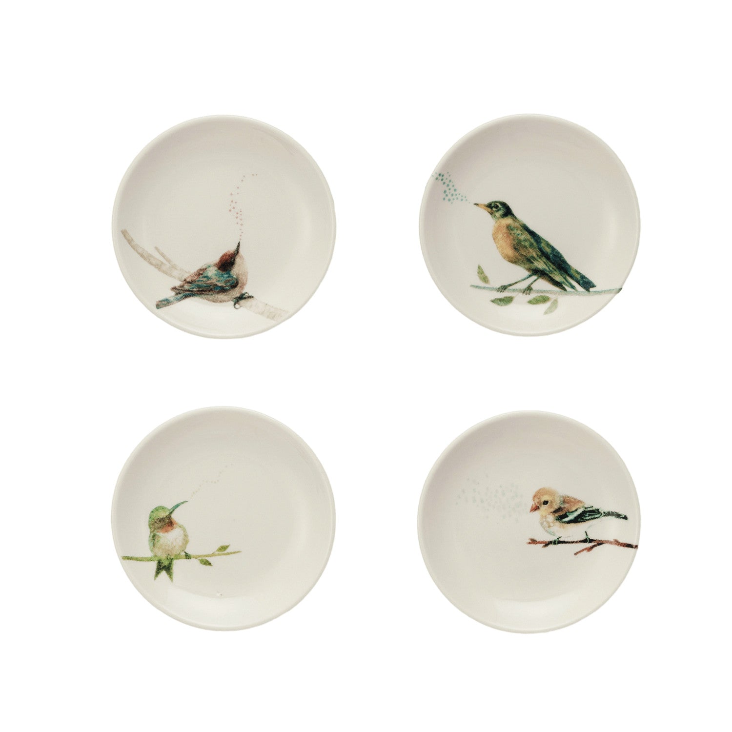 Stoneware Dish with Bird on Branch - 4 Styles Assorted