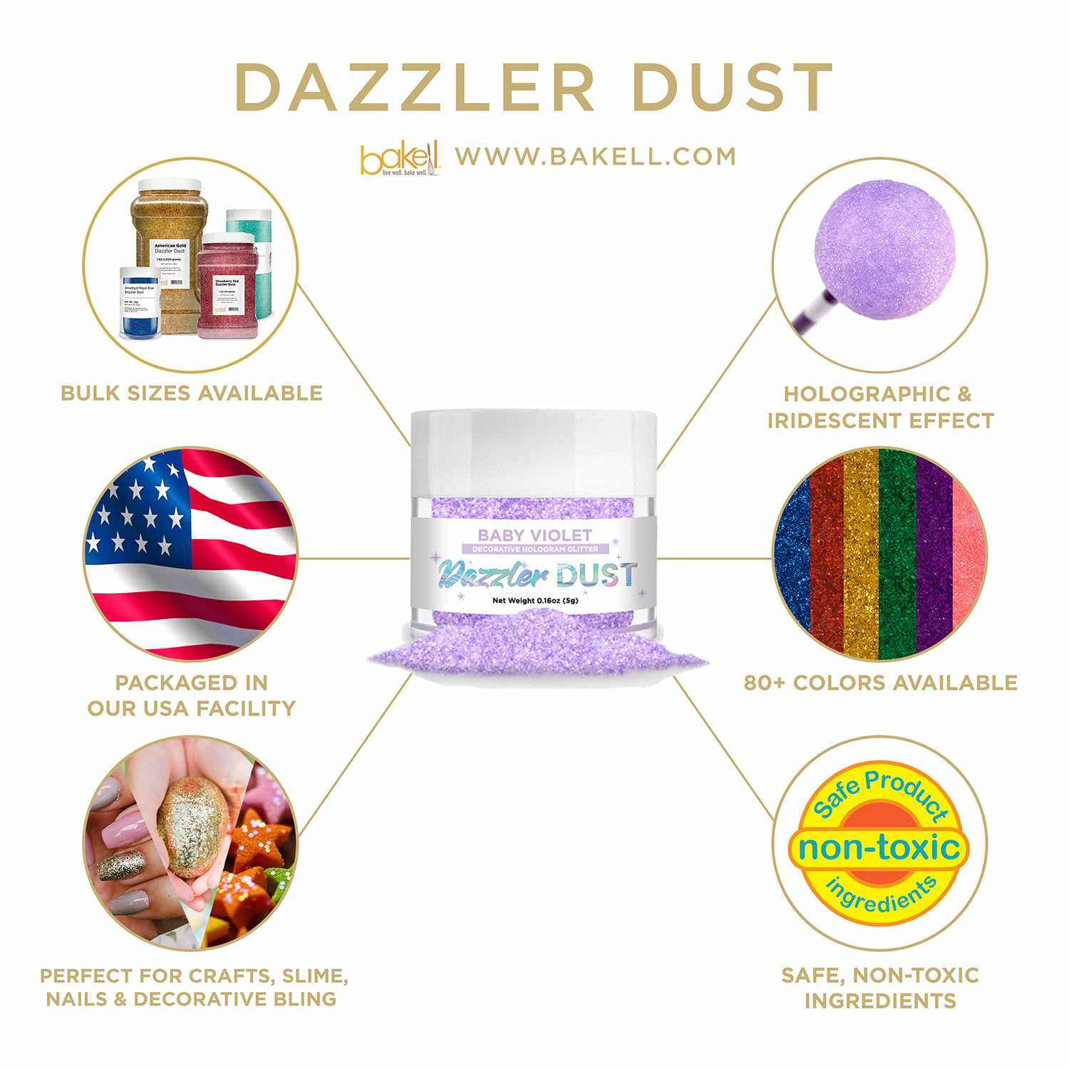 Non Toxic Decorating & Craft Holographic Glitter for Tumblers, Baking, Nail Art & More | Bakell.com
