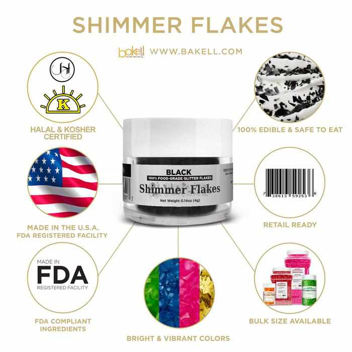 Shimmer Flakes Kosher Certified, Halal Certified, FDA Compliant Edible Flakes | Bakell.com