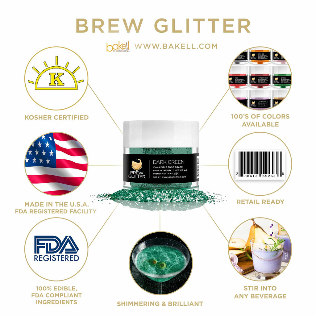 Dark Green Brew Glitter | Edible Beer Glitter | 100% FDA Compliant Edible | Kosher Certified | Halal Certified