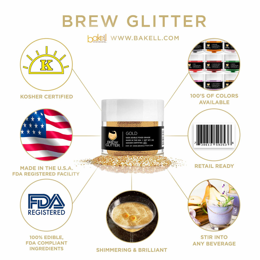 Gold Brew Glitter | Edible Beer Glitter | 100% FDA Compliant Edible | Kosher Certified | Halal Certified
