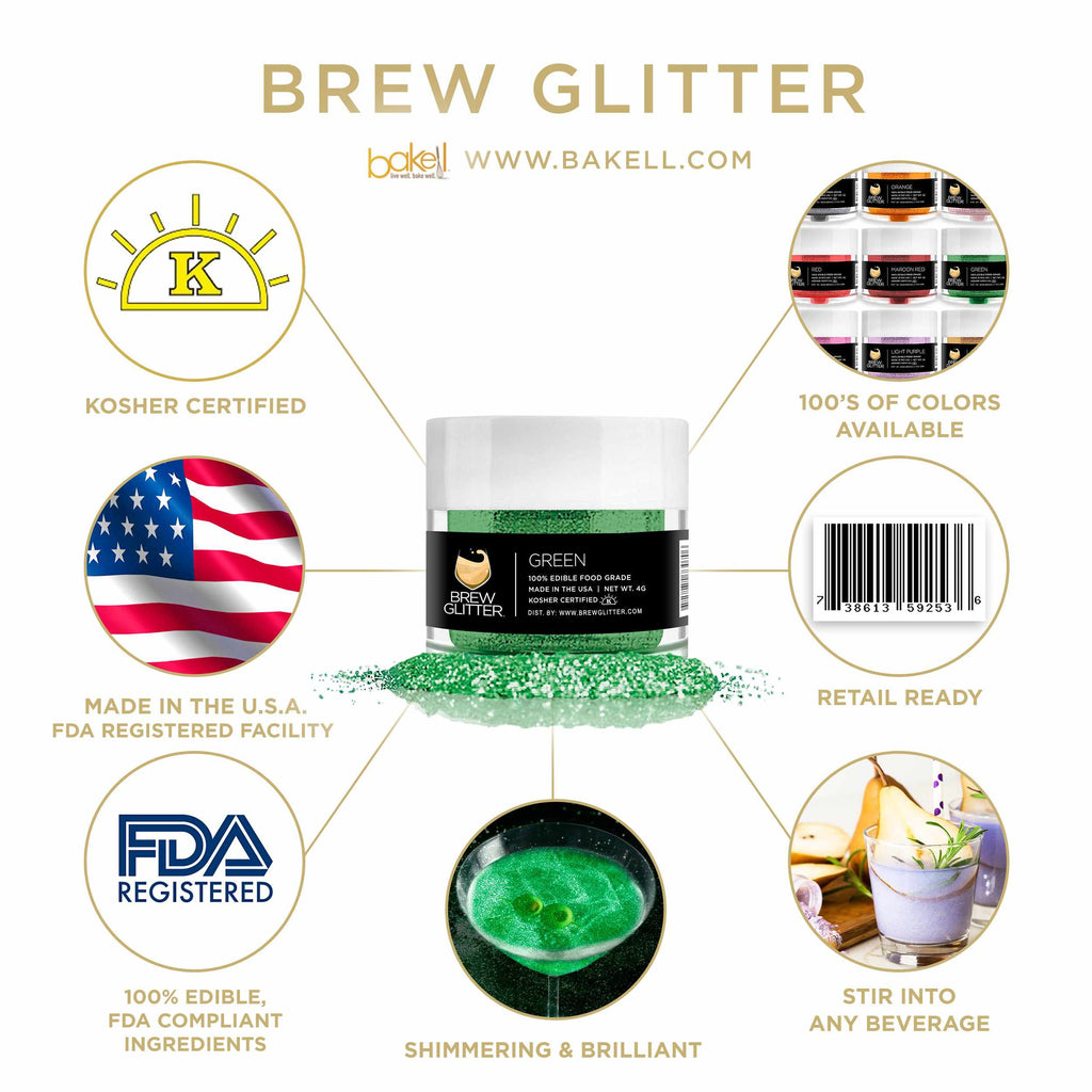 Green Brew Glitter | Edible Beer Glitter | 100% FDA Compliant Edible | Kosher Certified | Halal Certified