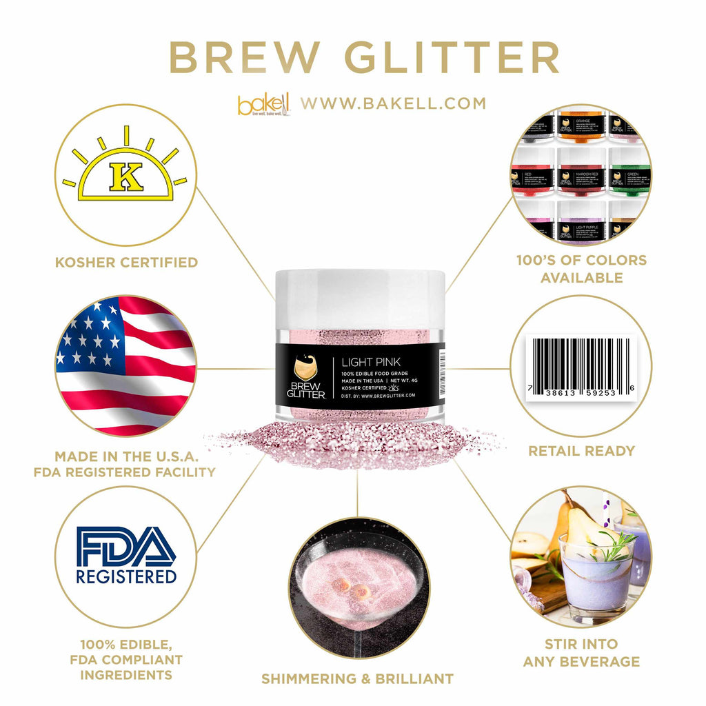 Light Pink Brew Glitter | Edible Beer Glitter | 100% FDA Compliant Edible | Kosher Certified | Halal Certified
