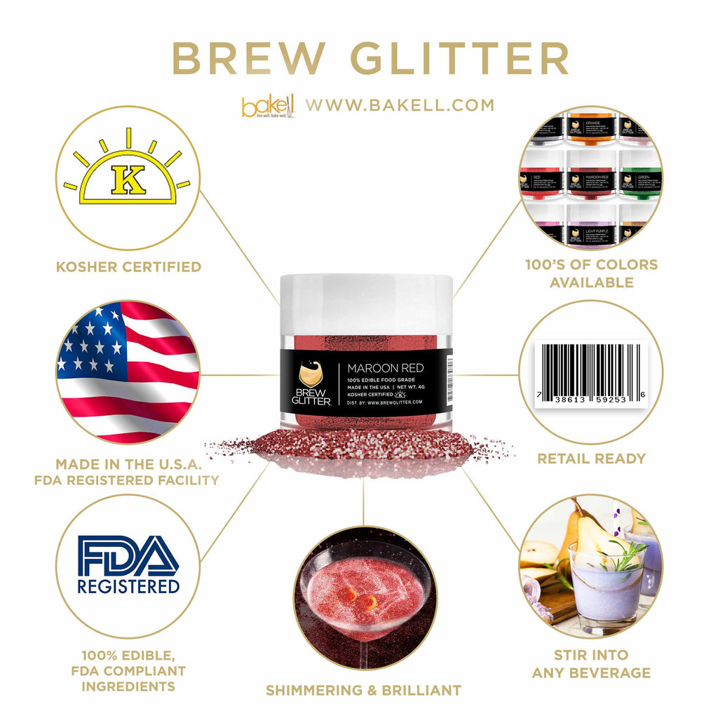 Maroon Red Brew Glitter | Edible Beer Glitter | 100% FDA Compliant Edible | Kosher Certified | Halal Certified