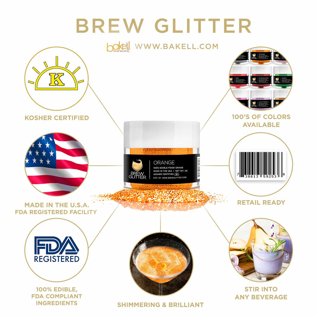Orange Brew Glitter | Edible Beer Glitter | 100% FDA Compliant Edible | Kosher Certified | Halal Certified