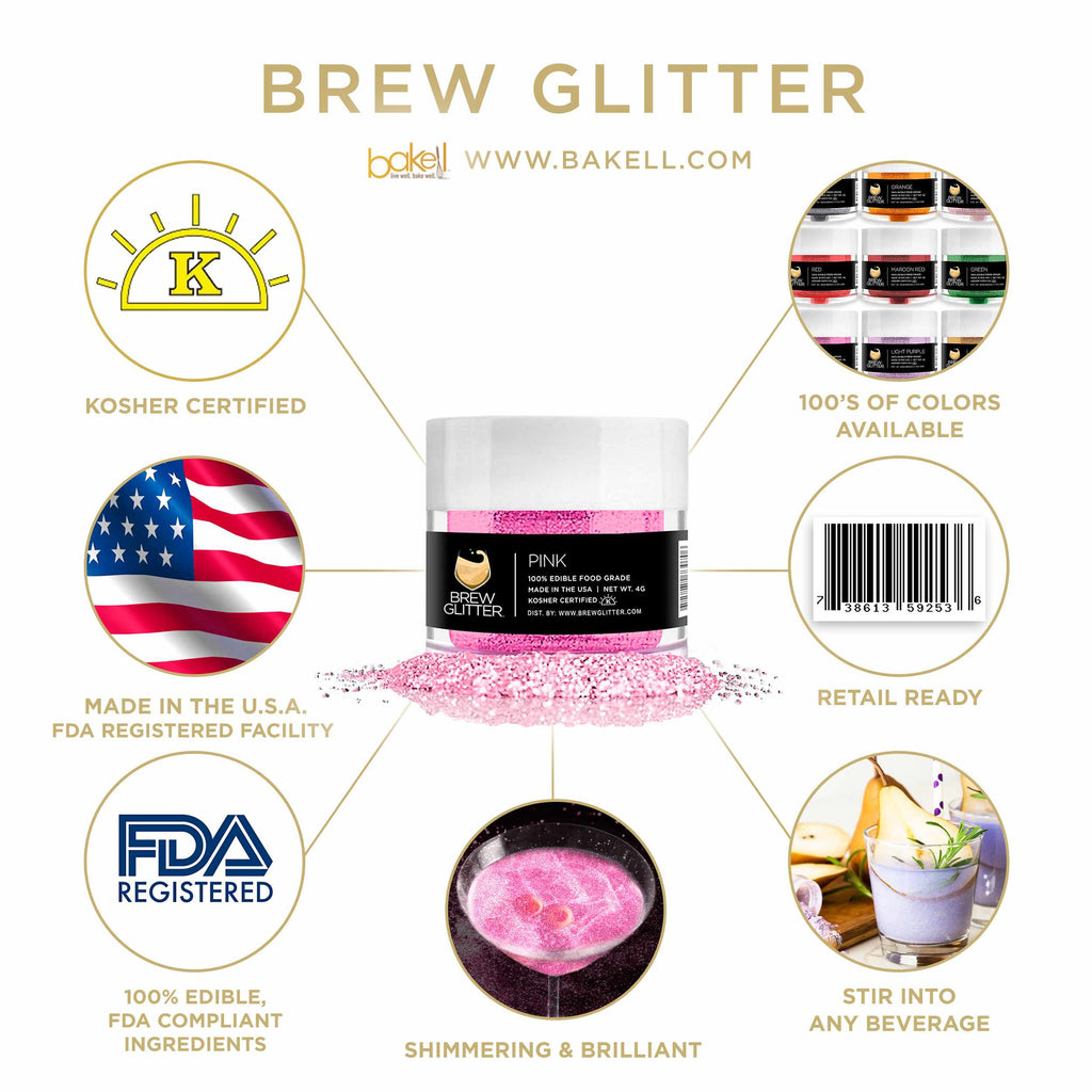 Pink Brew Glitter | Edible Beer Glitter | 100% FDA Compliant Edible | Kosher Certified | Halal Certified