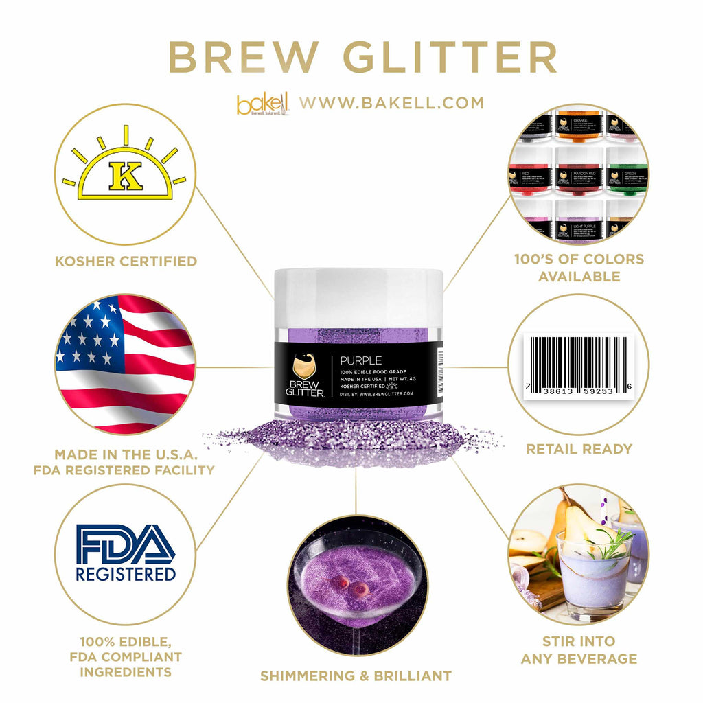 Purple Brew Glitter | Edible Beer Glitter | 100% FDA Compliant Edible | Kosher Certified | Halal Certified