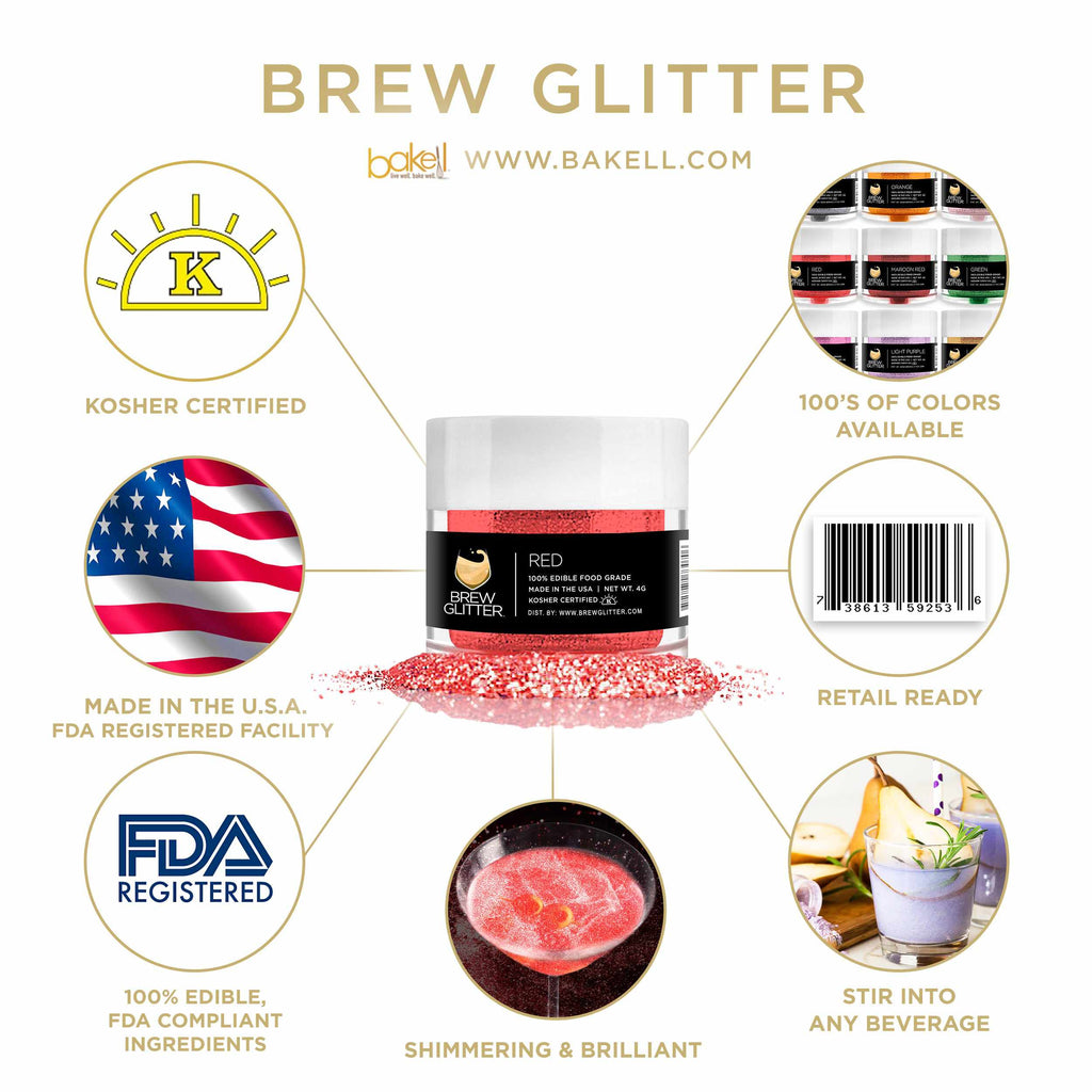 Red Brew Glitter | Edible Beer Glitter | 100% FDA Compliant Edible | Kosher Certified | Halal Certified