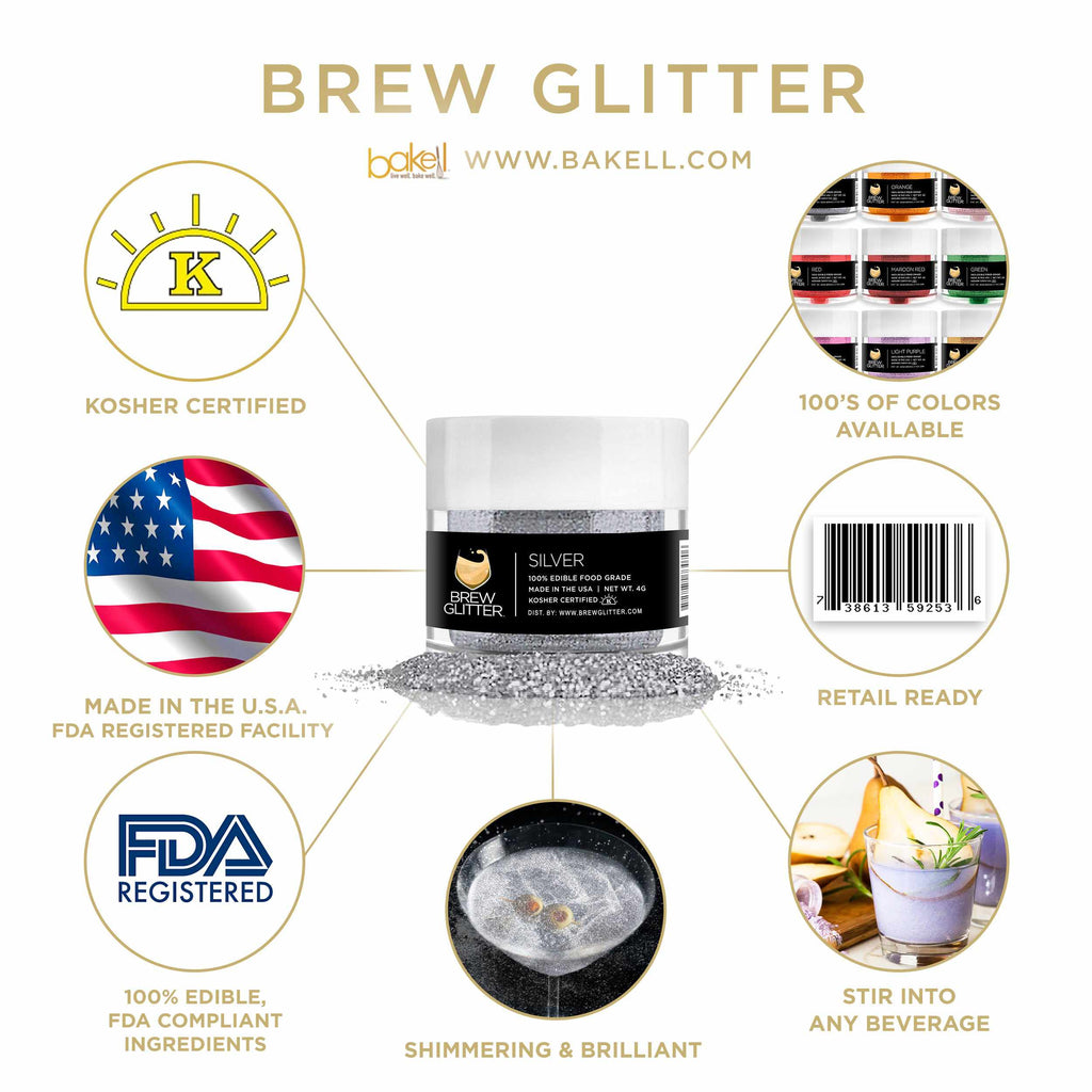 Silver Brew Glitter | Edible Beer Glitter | 100% FDA Compliant Edible | Kosher Certified | Halal Certified