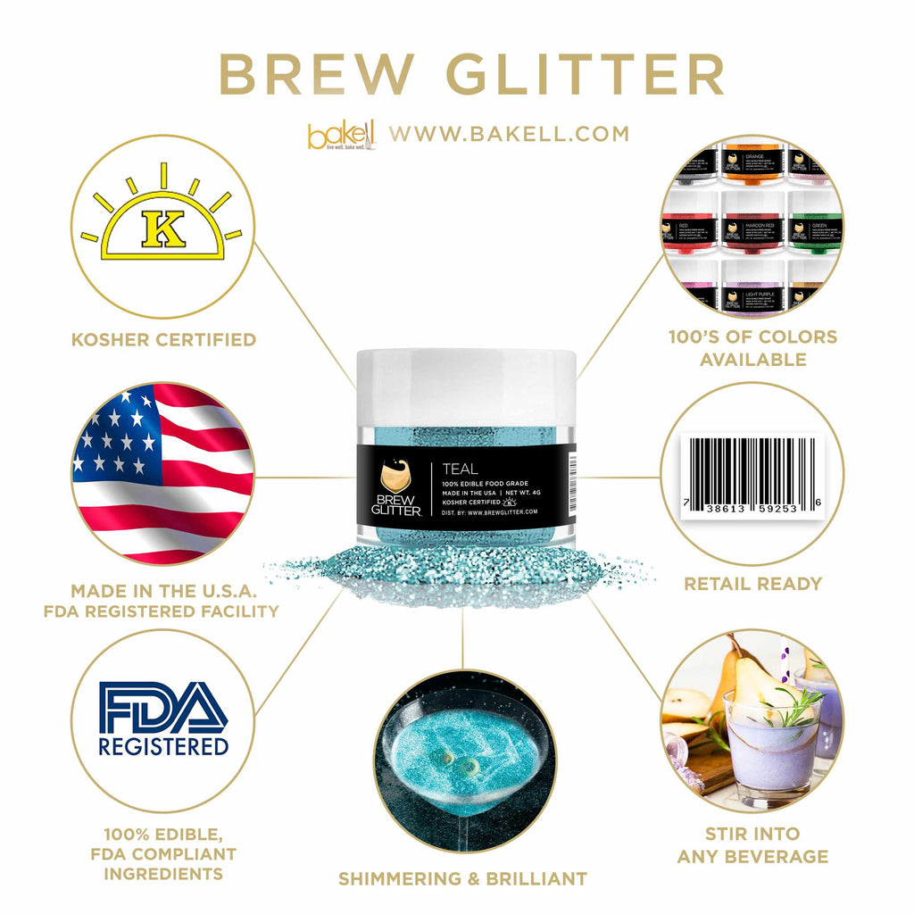 Teal Brew Glitter | Edible Beer Glitter | 100% FDA Compliant Edible | Kosher Certified | Halal Certified