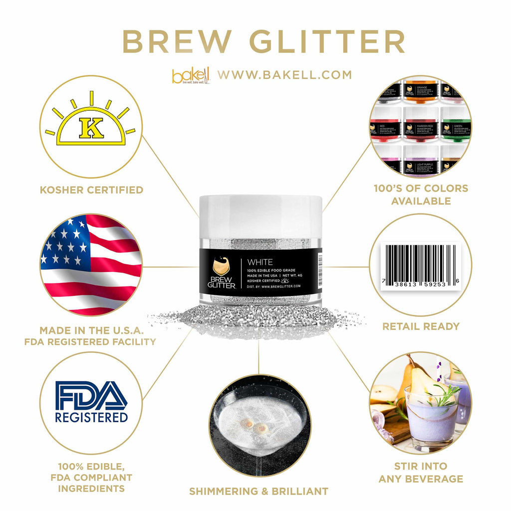 White Brew Glitter | Edible Beer Glitter | 100% FDA Compliant Edible | Kosher Certified | Halal Certified