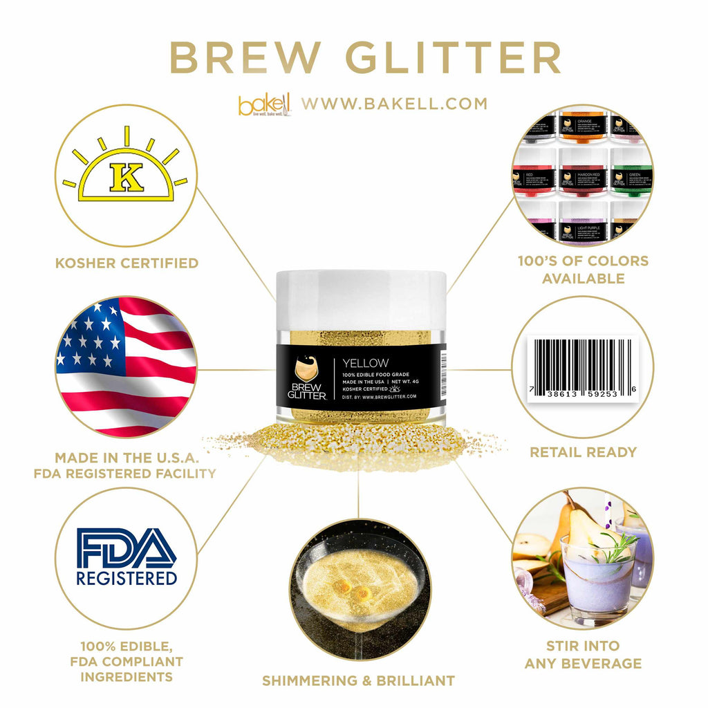Yellow Brew Glitter | Edible Beer Glitter | 100% FDA Compliant Edible | Kosher Certified | Halal Certified