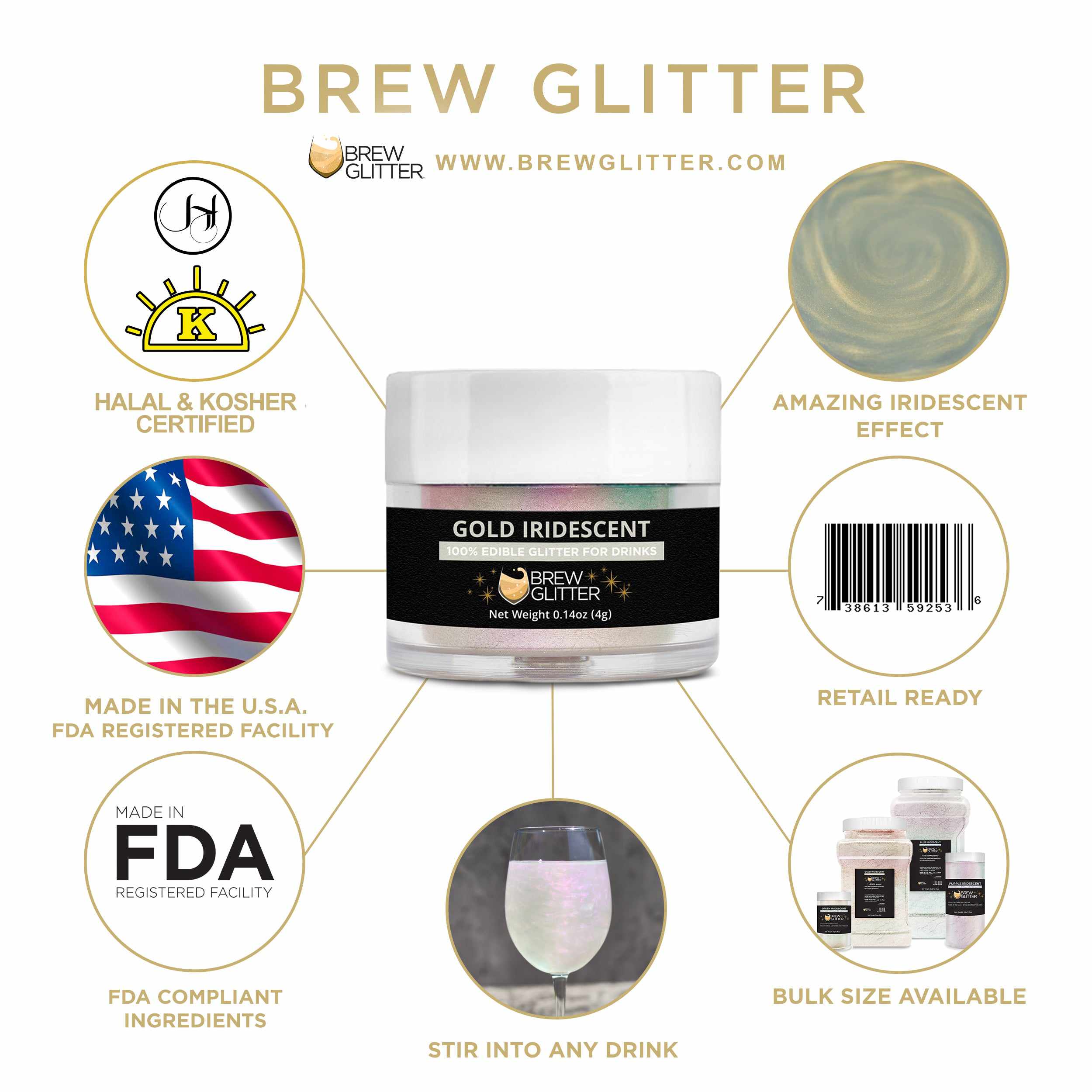 Gold Iridescent Edible Brew Glitter | Bakell