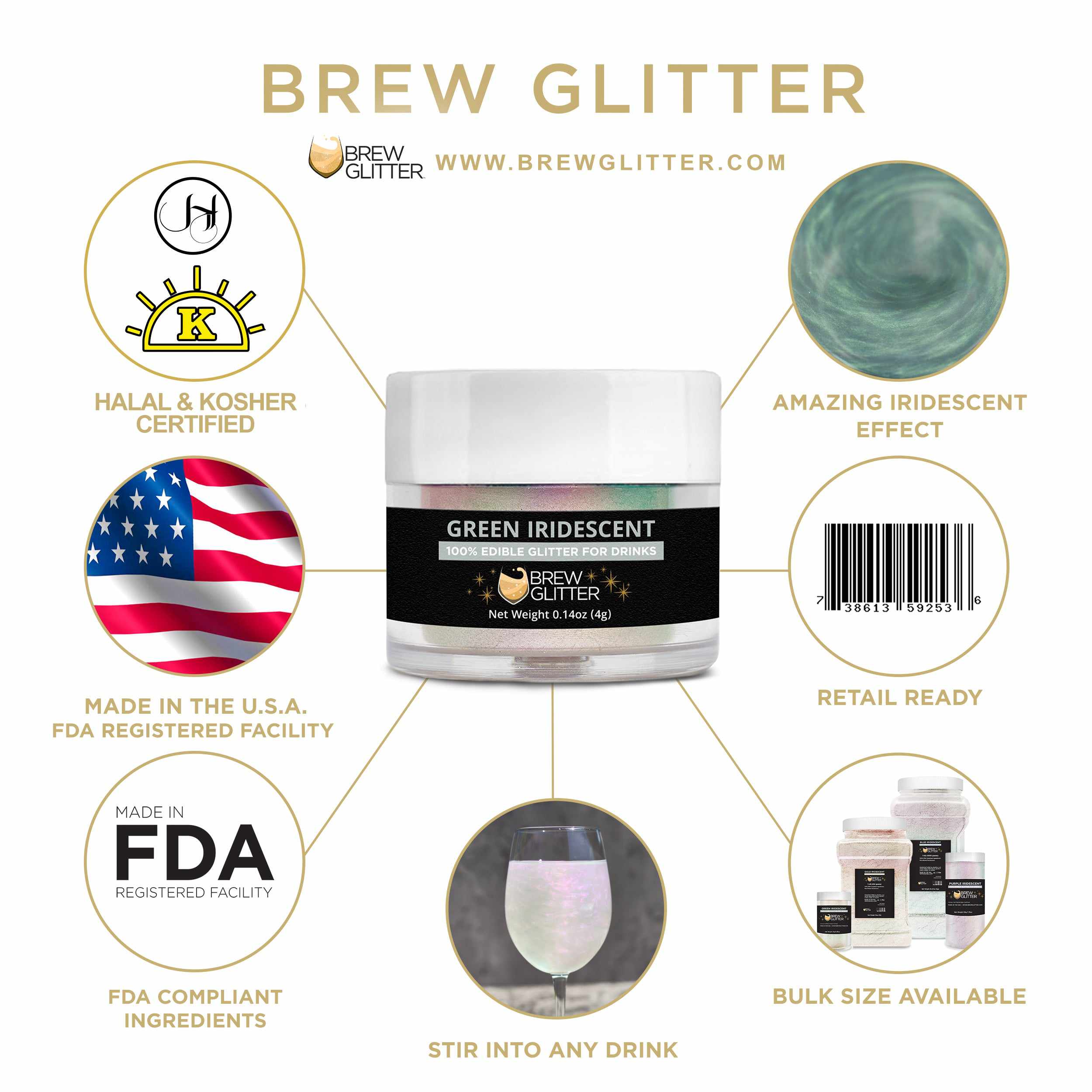 Green Iridescent Edible Brew Glitter | Bakell