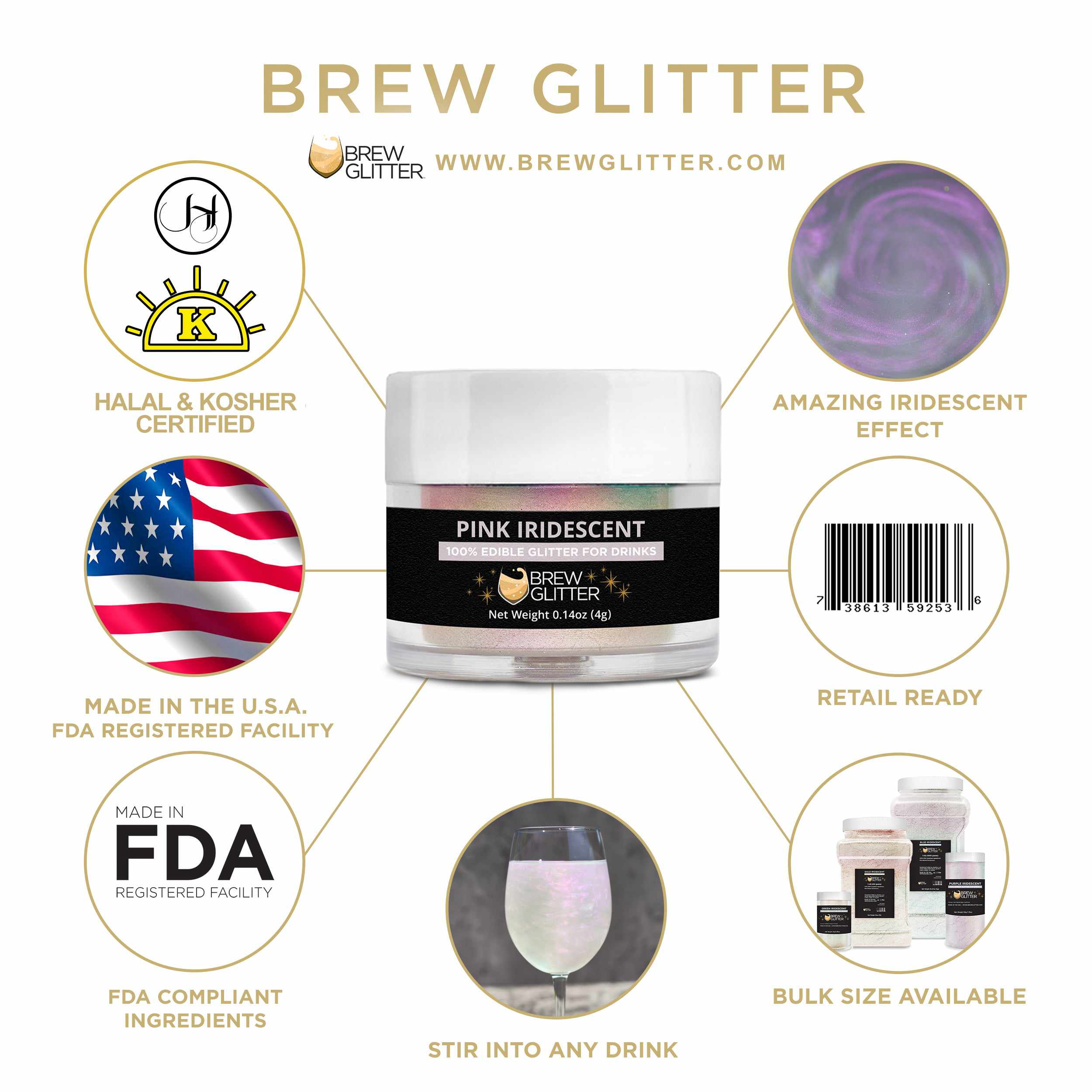 Pink Iridescent Edible Brew Glitter | Bakell