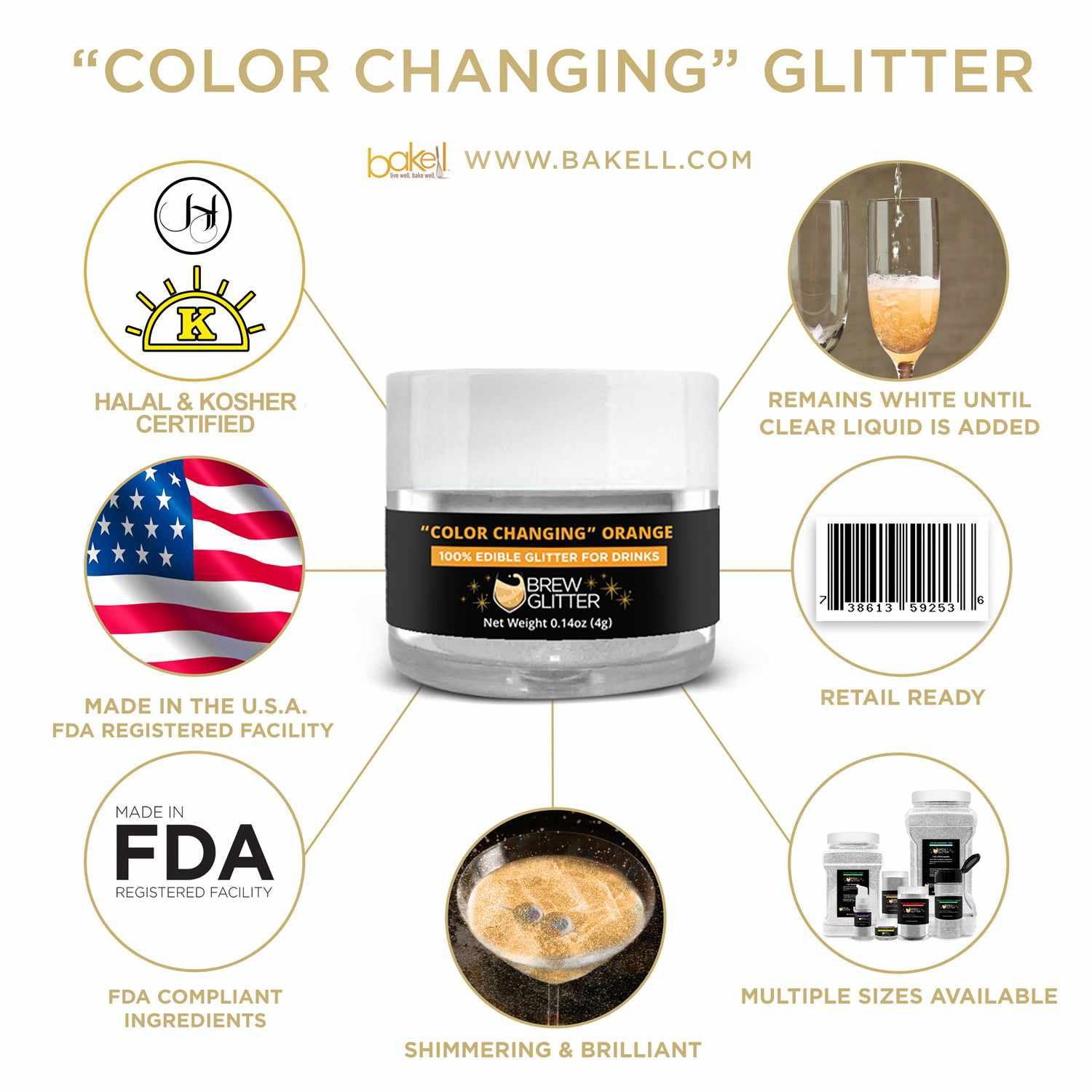 Color Changing Edible Kosher Certified Drink Glitter | Bakell.com
